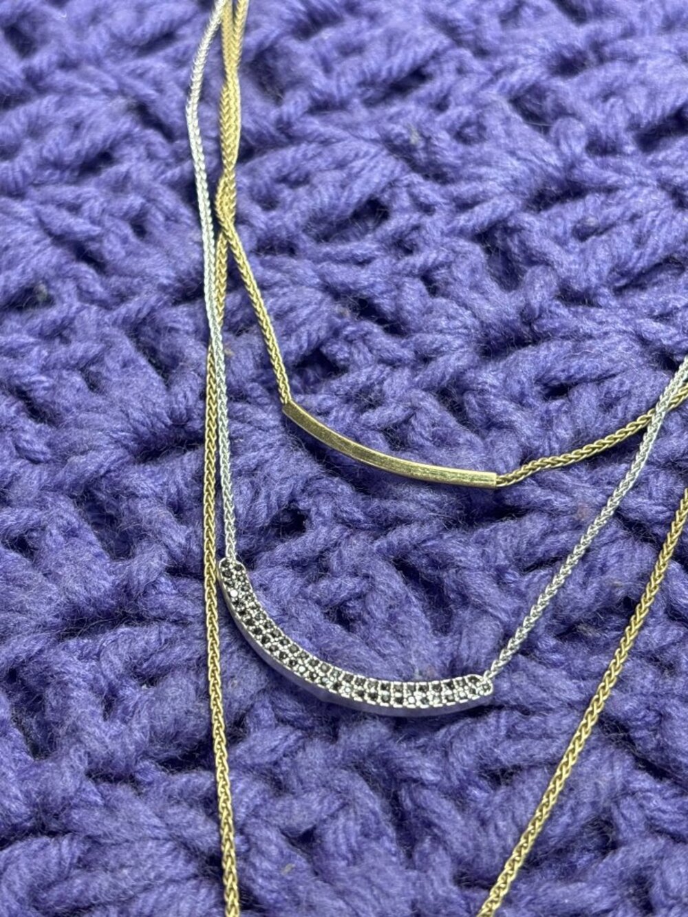 Lucky Brand 3 in 1 Necklace Goldtone Silvertone Black Rhinestones Boho Retro - Picture 3 of 4